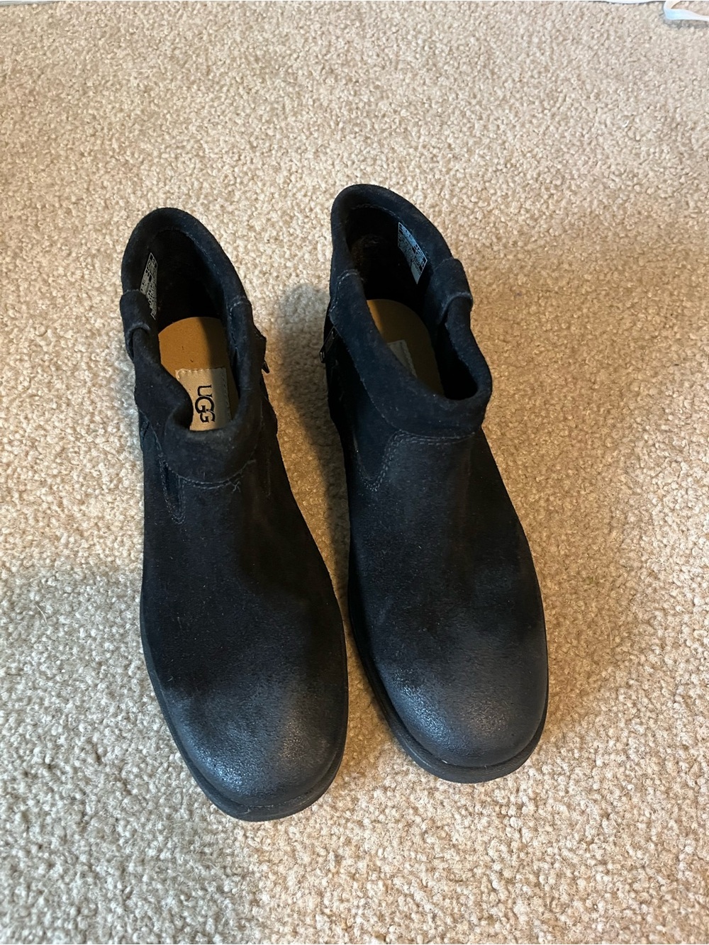 UGG Black Suede Ankle Booties with Side Pull Tabs